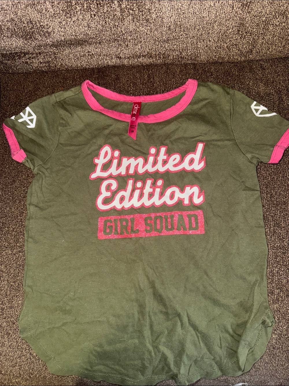 Girls' Olive Green Short Sleeve Tee with Pink Trim - Limited Edition Girl Squad